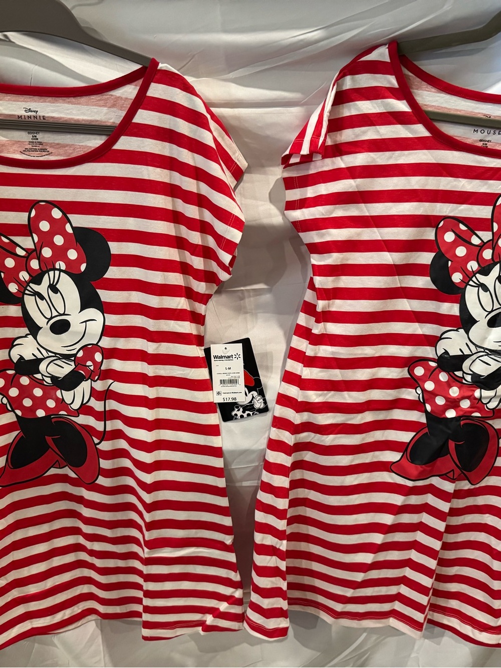 Disney Minnie Mouse Red & White Striped Womens Sleep/Dorm Shirts lot of 2